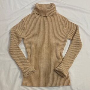 Vintage Cotton Metallic Ribbed Knit Turtleneck Sweater Shimmer Glitter Gold